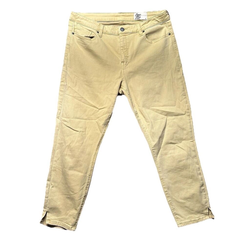 Cosmic Blue Love Womens 32 Jeans Beige Straight Crop Stretch Slit Hem EUC